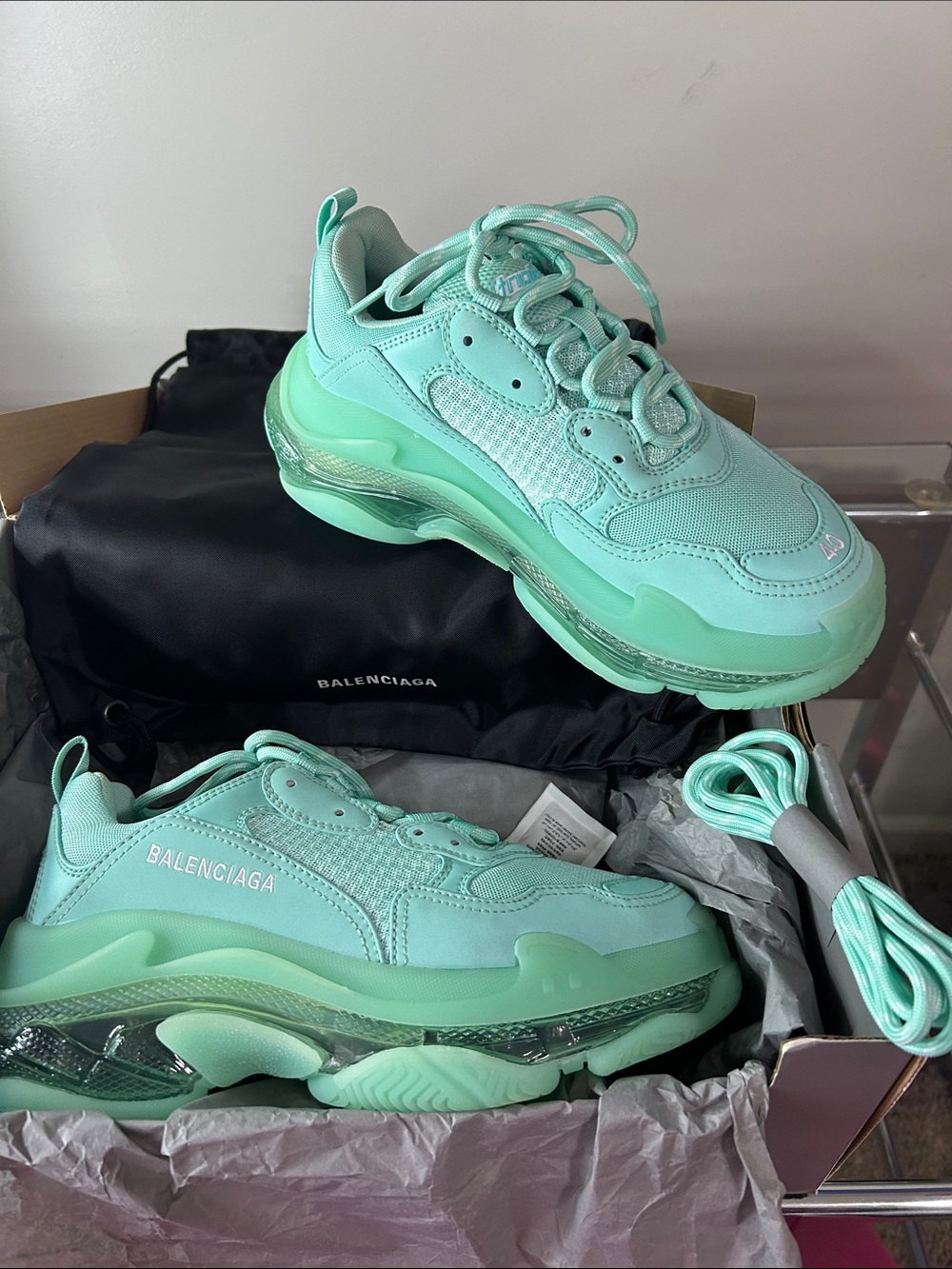 Authentic Balenciaga Triple S Sneakers in Mint Green